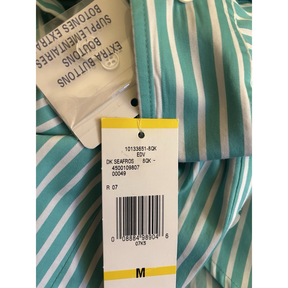 Jones New York Signature NWT Seafoam Green White Striped Button Shirt Medium M - Picture 9 of 11